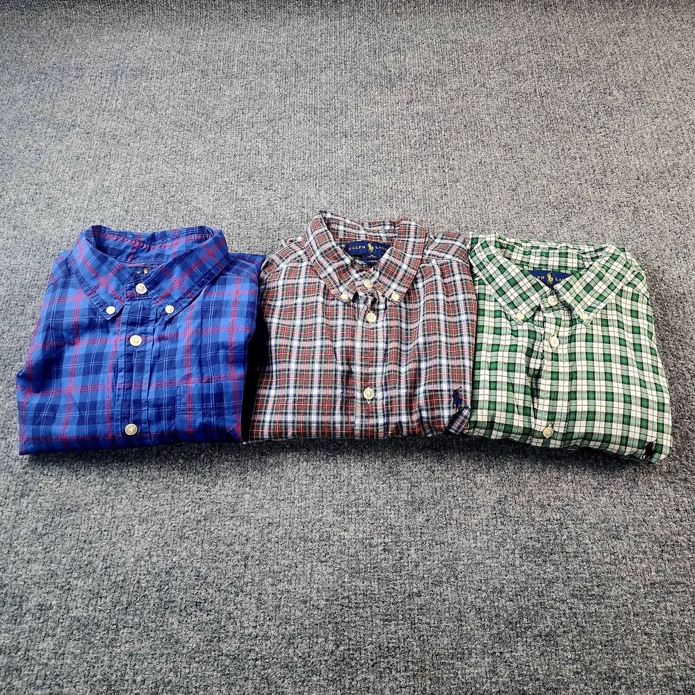 Ralph Lauren‎ Shirt Youth XL 18-20 Lot of 3 Plaid Button Down Long Sleeve Cotton